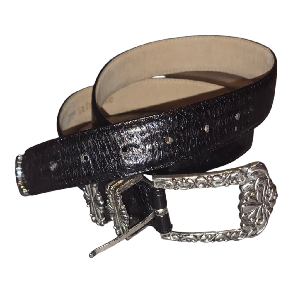 Barse LaFayette Black Leather Belt with‎ Silver Buckle Size Large